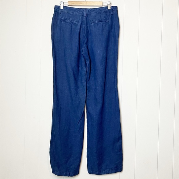 Lilly Pulitzer 100% Linen Straight Leg Pants 8 navy blue casual full length - Picture 3 of 12